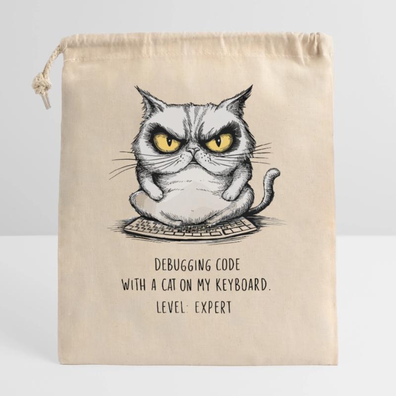 Debugging Code Cat Keyboard Expert Humor Closable cotton gift bag (25x30cm)