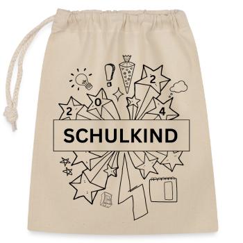 Einschulung 2024 - Verschließbarer Geschenkbeutel aus Baumwolle (25x30cm) - Natur - Vorne