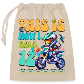 Motocross 12. Geburtstag - Verschließbarer Geschenkbeutel aus Baumwolle (25x30cm) - Natur - Vorne