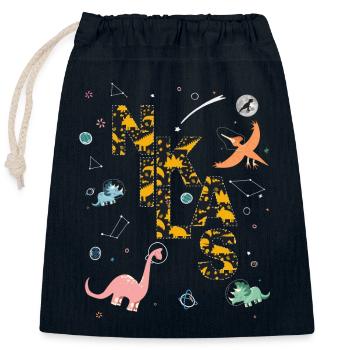 NIKLAS - Schöner Jungen Name mit Dinosaurier - Verschließbarer Geschenkbeutel aus Baumwolle (25x30cm) - Navy - Vorne