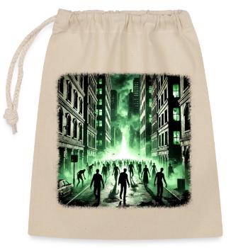 Zombie Apocalypse Urban Dystopia Green Horror - Closable cotton gift bag (25x30cm) - nature - Front