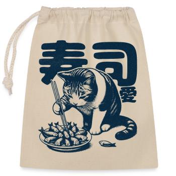 Sushi liebende Katze - Verschließbarer Geschenkbeutel aus Baumwolle (25x30cm) - Natur - Vorne