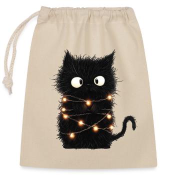 Lustige Lichterkette Katze Weihnachtsbaum Geschenk - Verschließbarer Geschenkbeutel aus Baumwolle (25x30cm) - Natur - Vorne