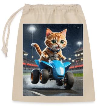 Speedy Whiskers - Racing Trolley on ATV Speedy - Closable cotton gift bag (25x30cm) - nature - Front