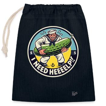 Sweating sailor needs help with the cucumber - Closable cotton gift bag (25x30cm) - navy - Front