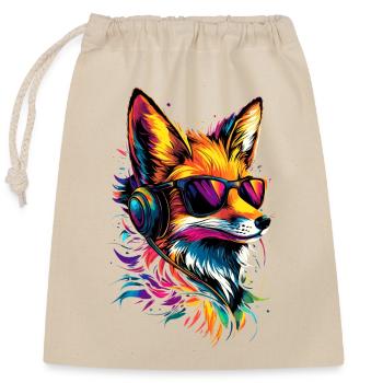 Fuchs DJ Kopfhörer Bunt Regenbogen Musik Füchse - Verschließbarer Geschenkbeutel aus Baumwolle (25x30cm) - Natur - Vorne