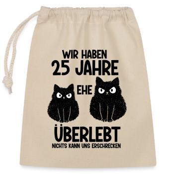 25 Jahre Ehe überlebt Silberhochzeit Hochzeitstag - Verschließbarer Geschenkbeutel aus Baumwolle (25x30cm) - Natur - Vorne