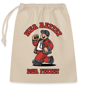 "He who saves, greases" Rescue Service Design - Closable cotton gift bag (25x30cm) - nature - Front