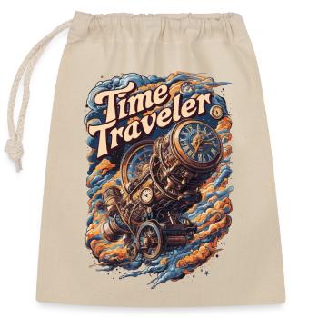 Time Traveler Steampunk Clock Adventure Design - Closable cotton gift bag (25x30cm) - nature - Front