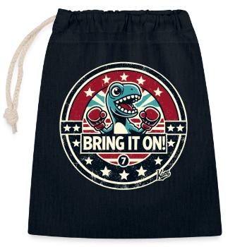 Petit boxeur dinosaure : « Allez ! » - Sac cadeau en coton avec cordon (25 x 30 cm) - bleu marine - Devant