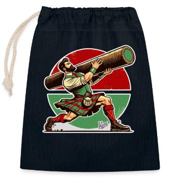 Homme écossais avec tronc en bois - Caber Toss - Sac cadeau en coton avec cordon (25 x 30 cm) - bleu marine - Devant