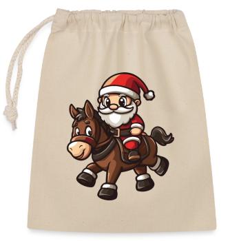 Âne Père Noël dessin animé - Sac cadeau en coton avec cordon (25 x 30 cm) - nature - Devant