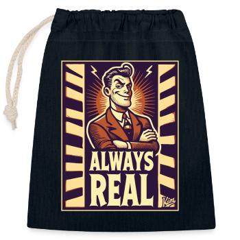 Cool retro guy – always real - Closable cotton gift bag (25x30cm) - navy - Front
