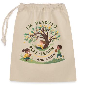 Learning and growing through play – children's motif design - Closable cotton gift bag (25x30cm) - nature - Front