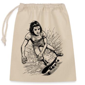 Humorous Skateboard Crash T-Shirt Design - Closable cotton gift bag (25x30cm) - nature - Front