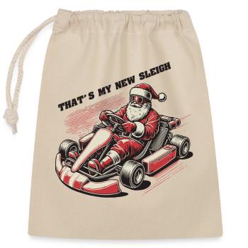 Santa Claus Go-Kart Retro Design Sleigh - Closable cotton gift bag (25x30cm) - nature - Front
