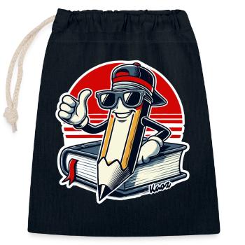 Crayon cool avec livre et pouces vers le haut - Sac cadeau en coton avec cordon (25 x 30 cm) - bleu marine - Devant