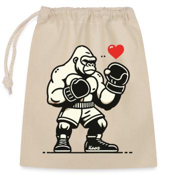 Boxer-Gorilla mit Herz - Verschließbarer Geschenkbeutel aus Baumwolle (25x30cm) - Natur - Vorne