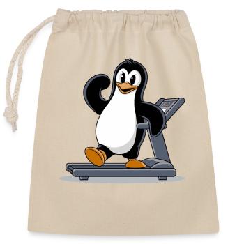 Lustiger Pinguin auf Laufband Cartoon Illustration - Verschließbarer Geschenkbeutel aus Baumwolle (25x30cm) - Natur - Vorne