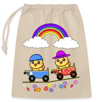 Pâques Poussins Boîtes Course Enfants Bébé Enfant - Sac cadeau en coton avec cordon (25 x 30 cm) - nature - Devant