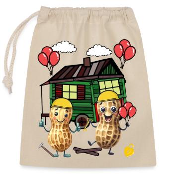 Erdnüsse Hausbau Bauherrn Bauwagen Eigenheim Haus - Verschließbarer Geschenkbeutel aus Baumwolle (25x30cm) - Natur - Vorne