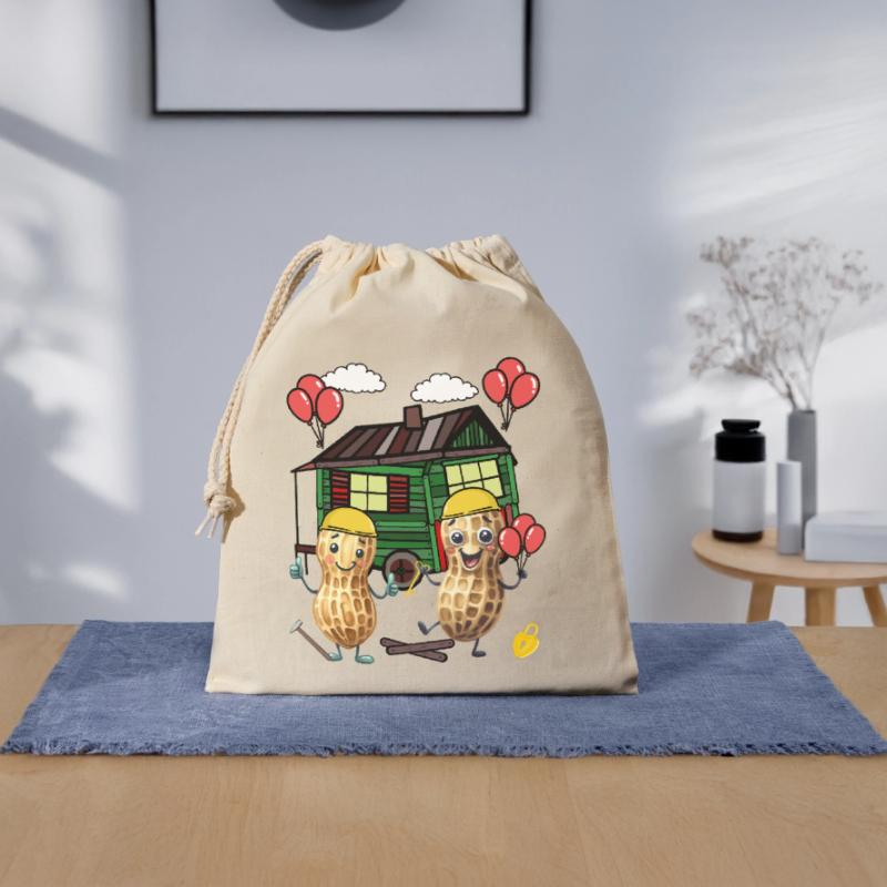 Peanuts Constructeur de maison Constructeur Remorque de construction Maison propre Maison Sac cadeau en coton avec cordon (25 x 30 cm)