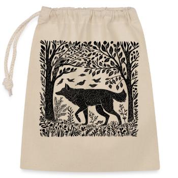 Holzschnitt Wolf Wald Natur Wildnis Geschenk - Verschließbarer Geschenkbeutel aus Baumwolle (25x30cm) - Natur - Vorne