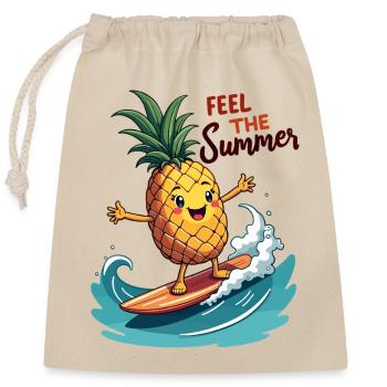 Pineapple Surfer Surf Feel the Summer - Closable cotton gift bag (25x30cm) - nature - Front