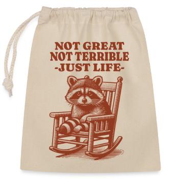Lustiger Waschbär Spruch – Just Life - Verschließbarer Geschenkbeutel aus Baumwolle (25x30cm) - Natur - Vorne