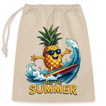 Ananas Surfer Surfen Feel the Summer - Verschließbarer Geschenkbeutel aus Baumwolle (25x30cm) - Natur - Vorne