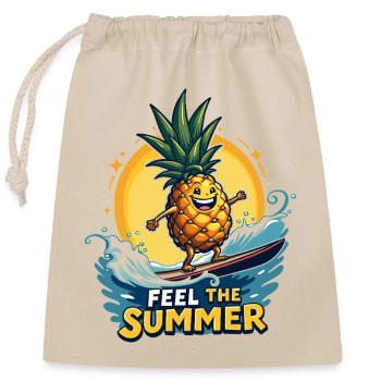Pineapple Surfer Surf Feel the Summer - Closable cotton gift bag (25x30cm) - nature - Front