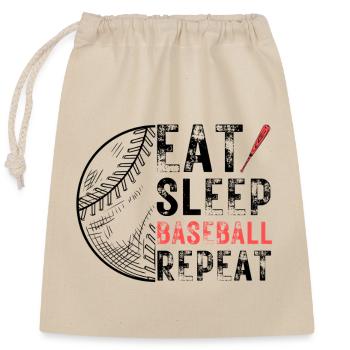 Eat Sleep Baseball Repeat Spruch - Verschließbarer Geschenkbeutel aus Baumwolle (25x30cm) - Natur - Vorne
