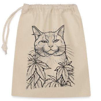 Cat with Hemp : Funny Look House Tiger - Closable cotton gift bag (25x30cm) - nature - Front