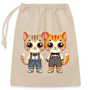 Two Cute Cat Friends Holding Hands - Verschließbarer Geschenkbeutel aus Baumwolle (25x30cm) - Natur - Vorne