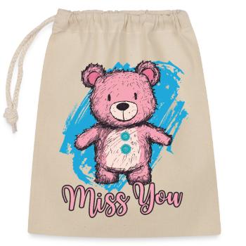 Teddy bear Miss You: Heartfelt design for friends - Closable cotton gift bag (25x30cm) - nature - Front