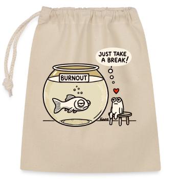 Burnout-Fisch & Frosch-Therapeut - Verschließbarer Geschenkbeutel aus Baumwolle (25x30cm) - Natur - Vorne
