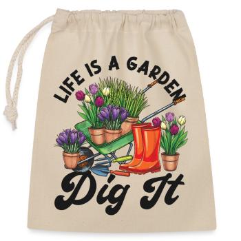 Amoureux des plantes jardinage jeu de mots La vie est - Sac cadeau en coton avec cordon (25 x 30 cm) - nature - Devant