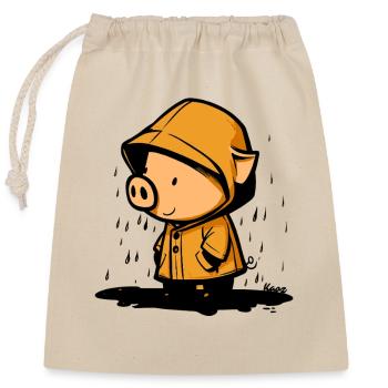 Cute pig in raincoat - Closable cotton gift bag (25x30cm) - nature - Front