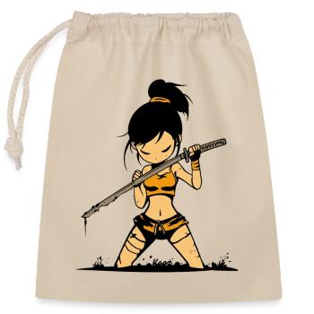 Cool Samurai Warrior with Katana - Closable cotton gift bag (25x30cm) - nature - Front