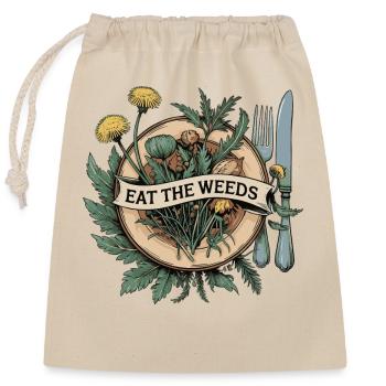 Mangez les mauvaises herbes - Plantes sauvages comestibles dans une assiette - Sac cadeau en coton avec cordon (25 x 30 cm) - nature - Devant