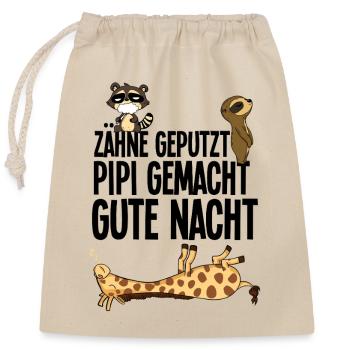 teeth brushed, good night, raccoon, sloth, giraffe - Closable cotton gift bag (25x30cm) - nature - Front