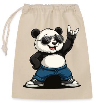 Lustiger Panda Rock Musik - Verschließbarer Geschenkbeutel aus Baumwolle (25x30cm) - Natur - Vorne