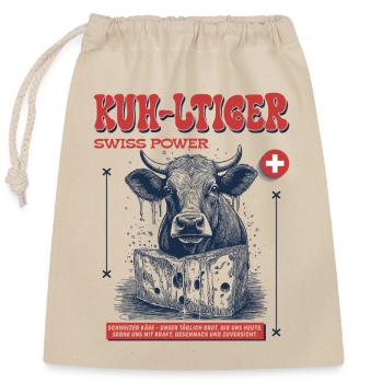 Funky Festivalgänger Shirt: echte Kuh Power - Verschließbarer Geschenkbeutel aus Baumwolle (25x30cm) - Natur - Vorne