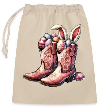 Easter Retro Cowboy Boots with Eggs - Closable cotton gift bag (25x30cm) - nature - Front