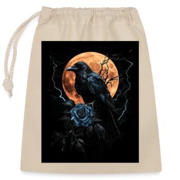 Rabe Rose Mond Düster Gothic Schwarze Krähe - Verschließbarer Geschenkbeutel aus Baumwolle (25x30cm) - Natur - Vorne
