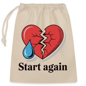 HEART, START AGAIN - Closable cotton gift bag (25x30cm) - nature - Front