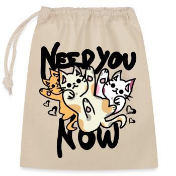 Cat saying with hearts - Closable cotton gift bag (25x30cm) - nature - Front