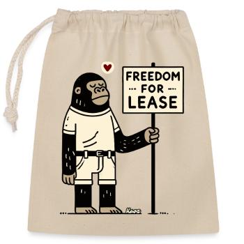 Freiheit zu vermieten – Affe mit Schild - Verschließbarer Geschenkbeutel aus Baumwolle (25x30cm) - Natur - Vorne