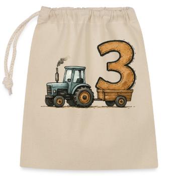 tracteur d’anniversaire avec remorque 3 ans d’anniversaire - Sac cadeau en coton avec cordon (25 x 30 cm) - nature - Devant