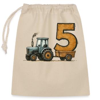 Tracteur d’anniversaire avec remorque 5 ans Anniversaire - Sac cadeau en coton avec cordon (25 x 30 cm) - nature - Devant